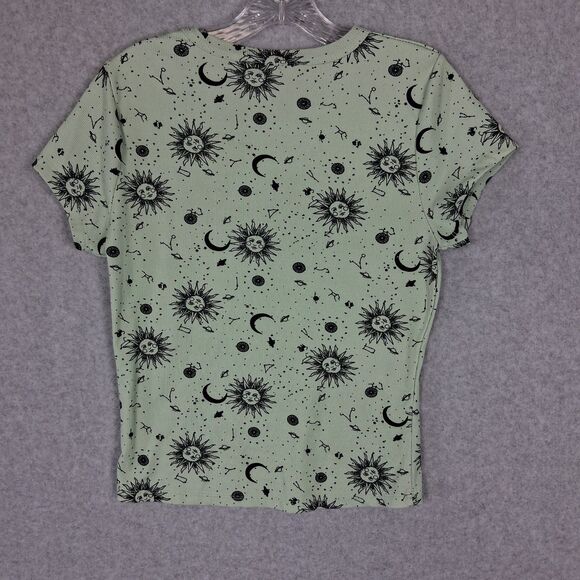 Rue 21 Womens Top XL Green Celestial Sun Moon Stars Witchy Fairy Whimsigoth Boho - Picture 2 of 6